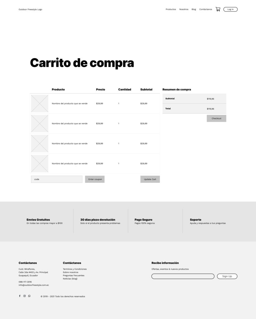 Shopping cart wireframe