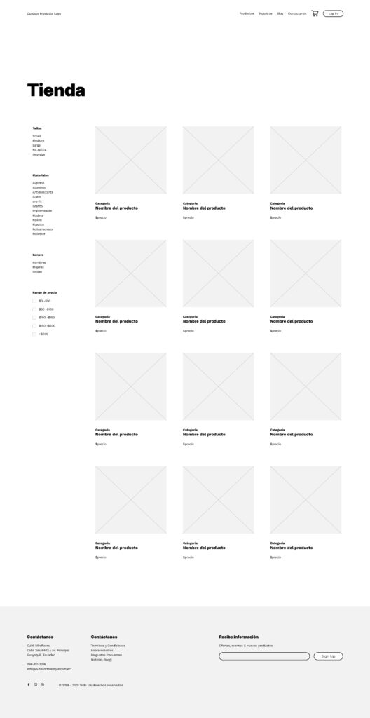 Storefront product list wireframe