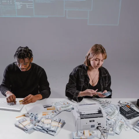 Scammers counting money.